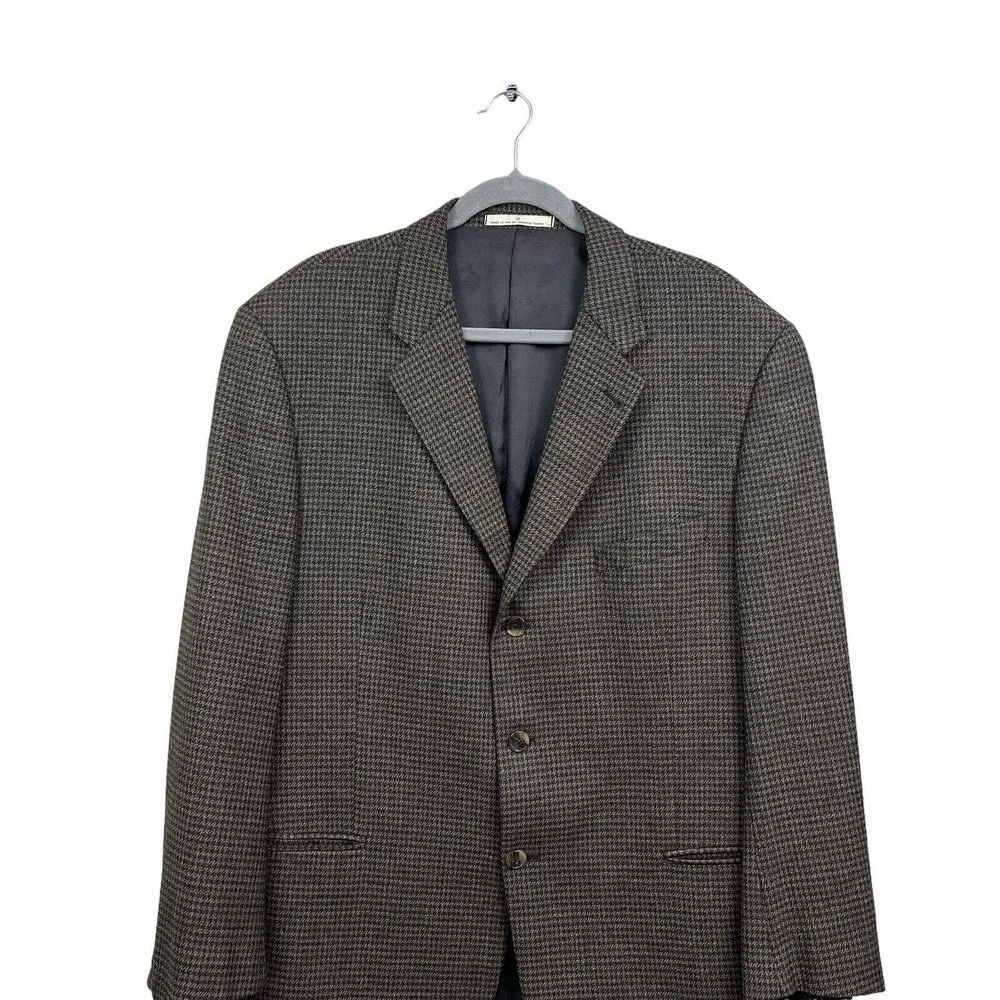 Joseph Abboud‎ Sport Coat Jacket Wool Houndstooth Three Button Brown Men Sz 44R